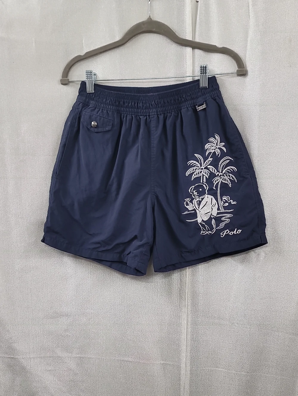Ralph Lauren Polo Bear Navy Button-Front Swim Trunks Size Small